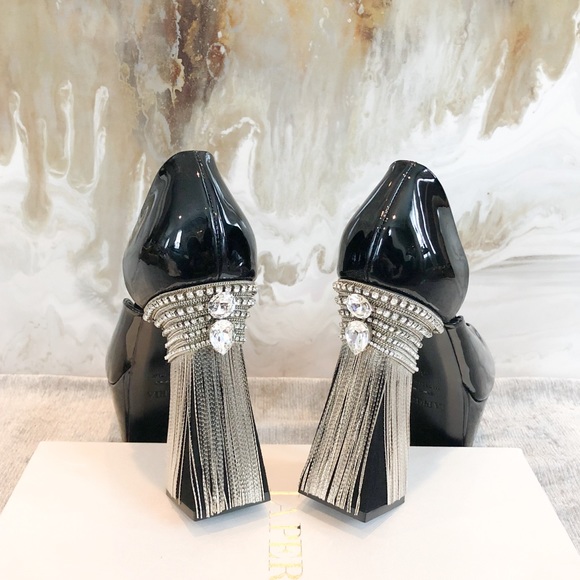 La Perla Shoes - Rare La Perla Patent Chunky Chain Crystal Heels 39